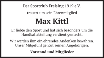 Todesanzeige von Max Kittl von merkurtz