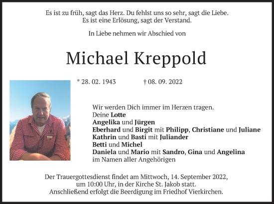 Todesanzeige von Michael Kreppold von merkurtz