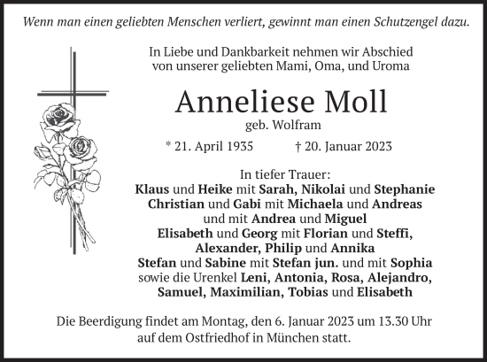 Todesanzeige von Anneliese Moll von merkurtz