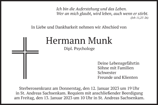 Todesanzeige von Hermann Munk von merkurtz