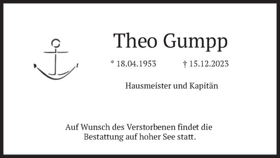 Todesanzeige von Theo Gumpp von merkurtz