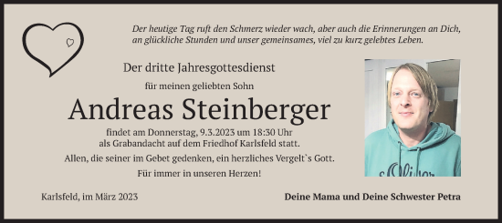 Todesanzeige von Andreas Steinberger von merkurtz