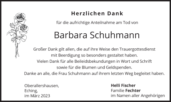 Todesanzeige von Barbara Schuhmann von merkurtz