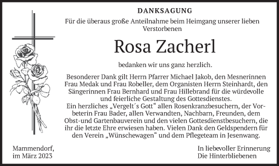 Todesanzeige von Rosa Zacherl von merkurtz