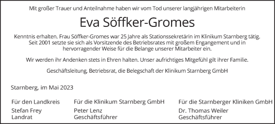 Todesanzeige von Eva Söffker-Gromes von merkurtz