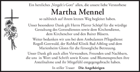 Todesanzeige von Martha Mennel von merkurtz