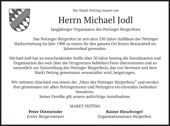 Todesanzeige von Michael Jodl von merkurtz