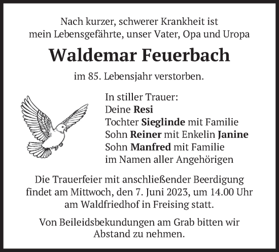 Todesanzeige von Waldemar Feuerbach von merkurtz