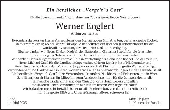 Todesanzeige von Werner Englert von Das Gelbe Blatt Penzberg