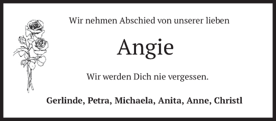 Todesanzeige von Angie  von merkurtz