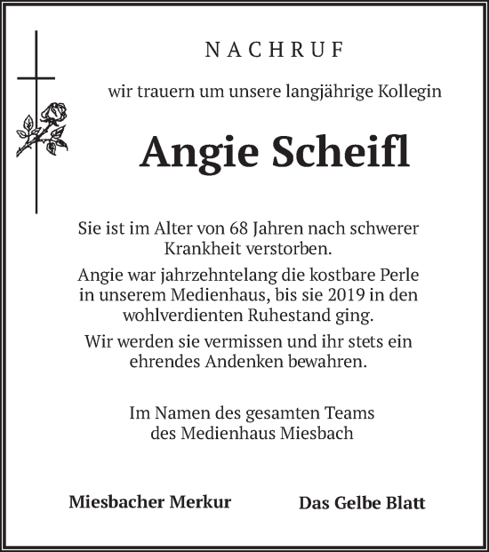 Todesanzeige von Angie Scheifl von merkurtz