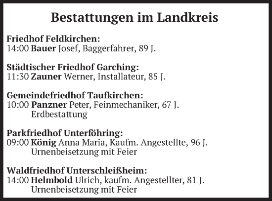 Todesanzeige von Bestattungen vom 09.01.2024 von merkurtz