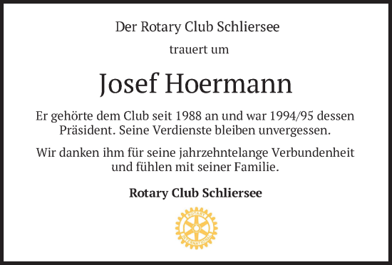 Todesanzeige von Josef Hoermann von merkurtz