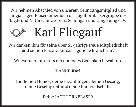 Todesanzeige von Karl Fliegauf von merkurtz