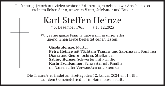 Todesanzeige von Karl Steffen Heinze von merkurtz