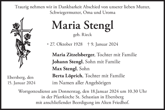 Todesanzeige von Maria Stengl von merkurtz