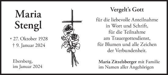 Todesanzeige von Maria Stengl von merkurtz