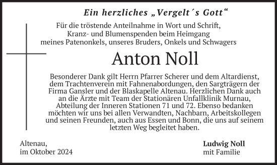 Todesanzeige von Anton Noll von merkurtz