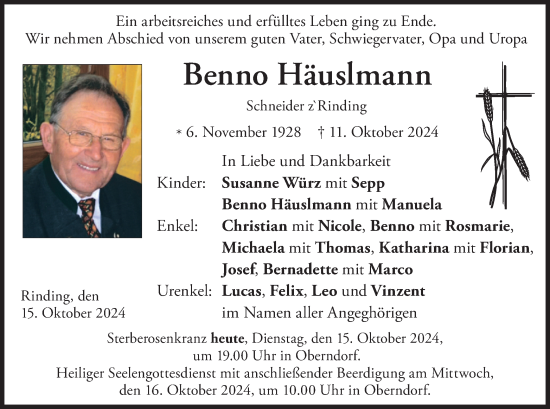 Todesanzeige von Benno Häuslmann von merkurtz