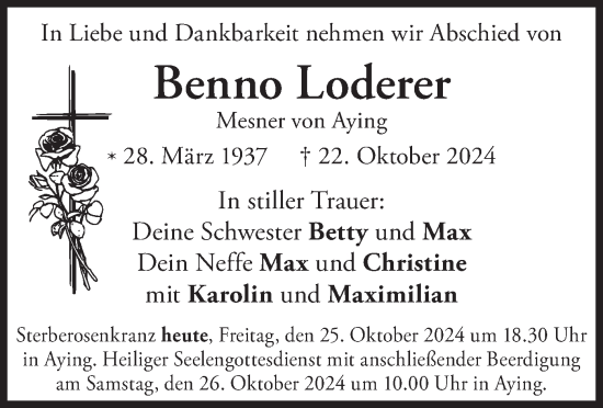 Todesanzeige von Benno Loderer von merkurtz