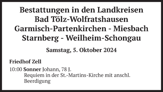 Todesanzeige von Bestattungen vom 05.10.2024 von merkurtz