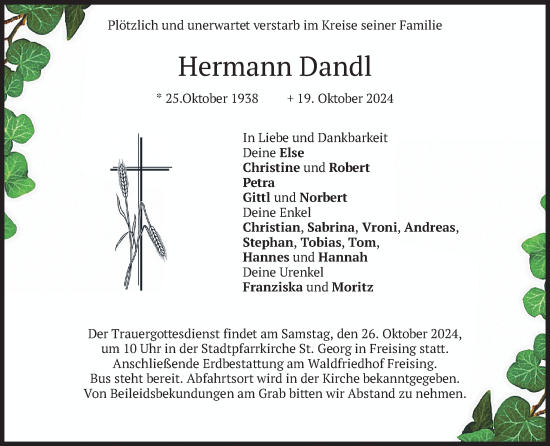 Todesanzeige von Hermann Dandl von merkurtz