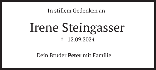 Todesanzeige von Irene Steingasser von merkurtz