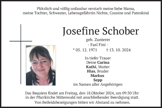 Todesanzeige von Josefine Schober von merkurtz