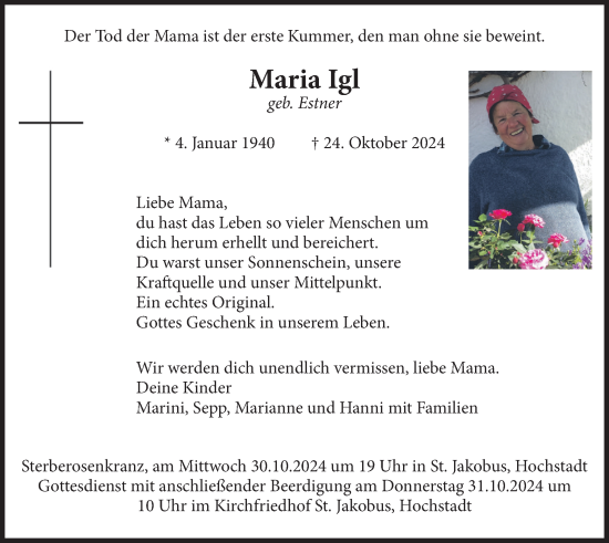 Todesanzeige von Maria Igl von merkurtz