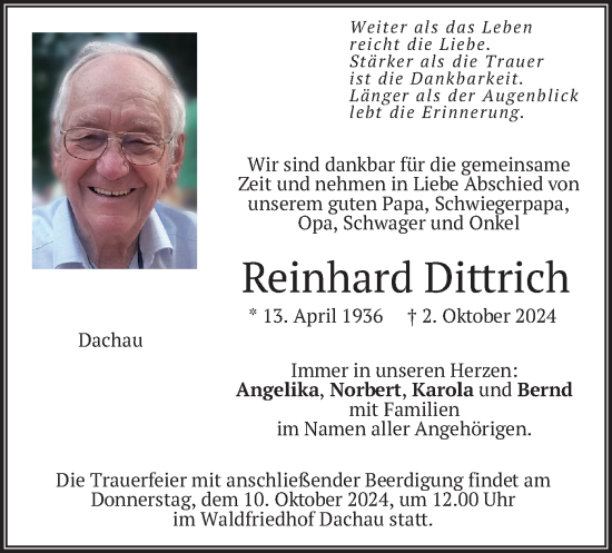 Todesanzeige von Reinhard Dittrich von merkurtz