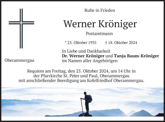 Todesanzeige von Werner Kröniger von merkurtz