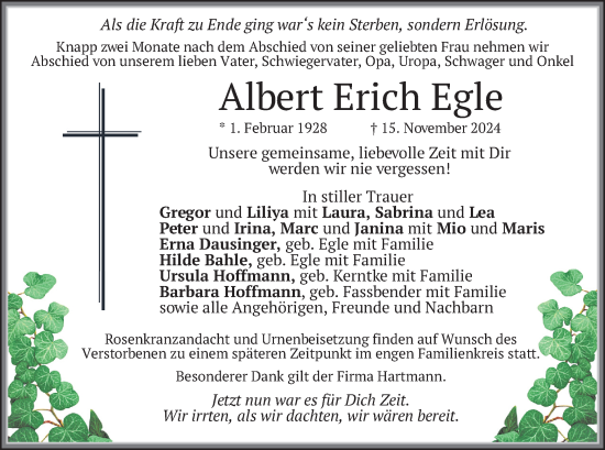 Todesanzeige von Albert Erich Egle von merkurtz