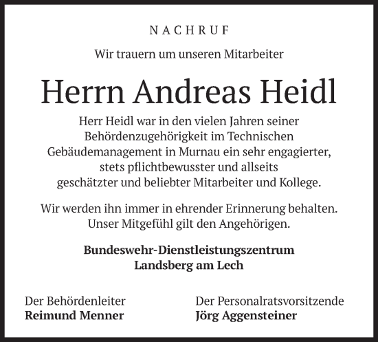 Todesanzeige von Andreas Heidl von merkurtz