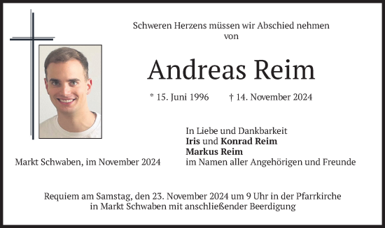 Todesanzeige von Andreas Reim von merkurtz