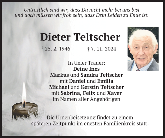 Todesanzeige von Dieter Teltscher von merkurtz