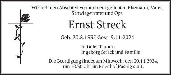 Todesanzeige von Ernst Streck von merkurtz