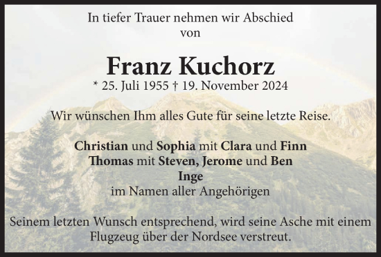 Todesanzeige von Franz Kuchorz von merkurtz