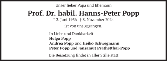 Todesanzeige von Hanns-Peter Popp von merkurtz