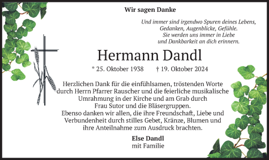 Todesanzeige von Hermann Dandl von merkurtz