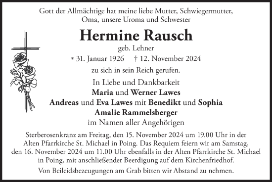 Todesanzeige von Hermine Rausch von merkurtz