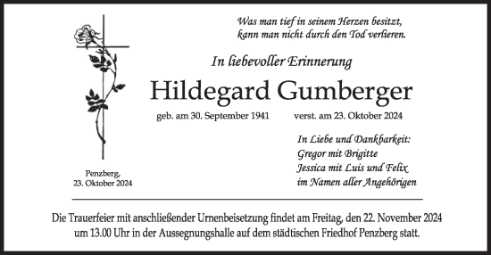 Todesanzeige von Hildegard Gumberger von merkurtz