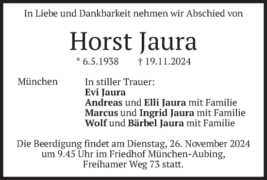 Todesanzeige von Horst Jaura von merkurtz