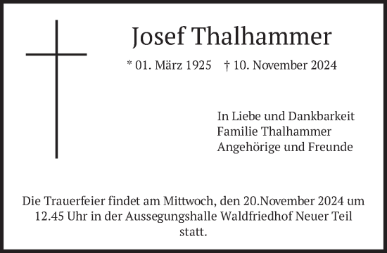 Todesanzeige von Josef Thalhammer von merkurtz