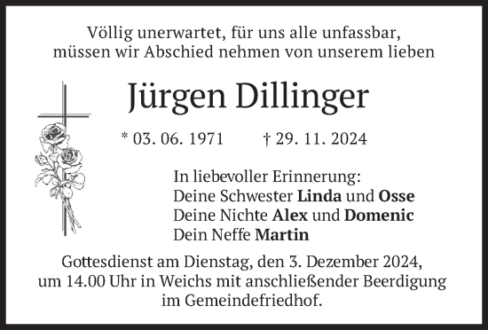 Todesanzeige von Jürgen Dillinger von merkurtz