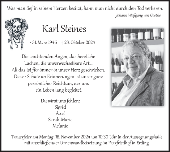 Todesanzeige von Kar Steines von merkurtz