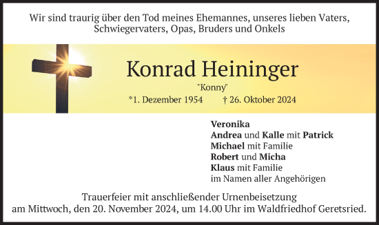 Todesanzeige von Konrad Heininger von merkurtz