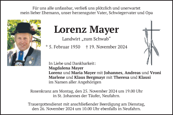 Todesanzeige von Lorenz Mayer von merkurtz