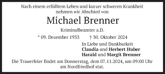 Todesanzeige von Michael Brenner von merkurtz