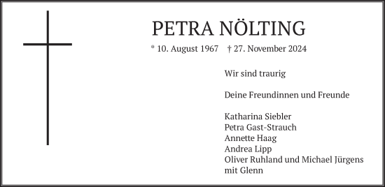 Todesanzeige von Petra Nölting von merkurtz