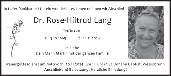 Todesanzeige von Rose-Hiltrud Lang von merkurtz